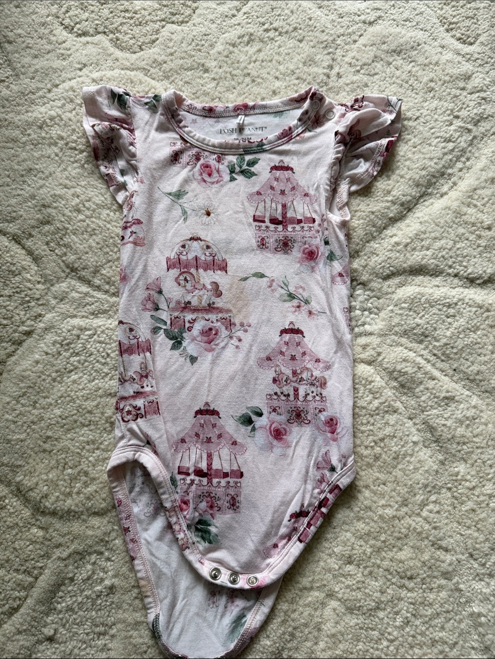 Posh Peanut Pink Carousel & Rose Print One-Piece Size 18-24 months